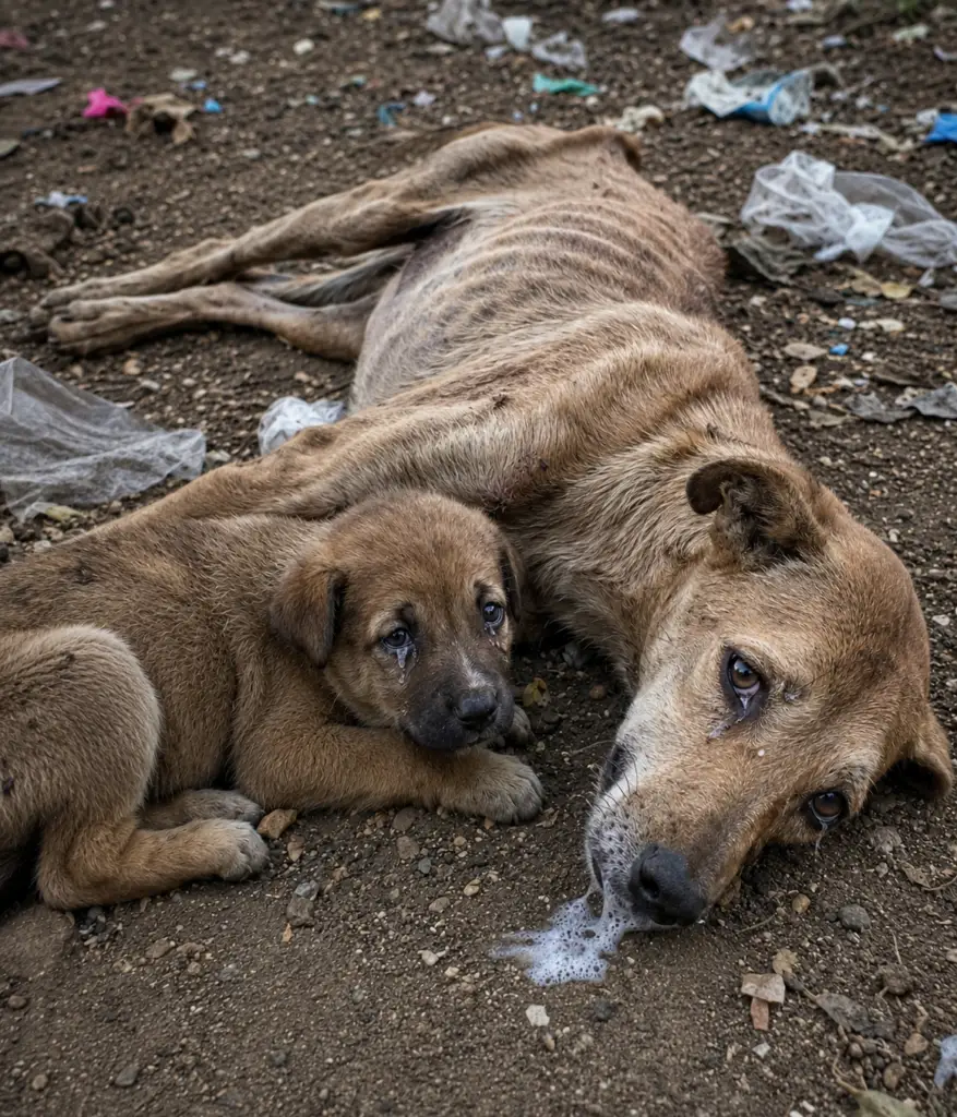 Abandoned Mother Dog In California Refuses To Leave Her Crying Puppy ...